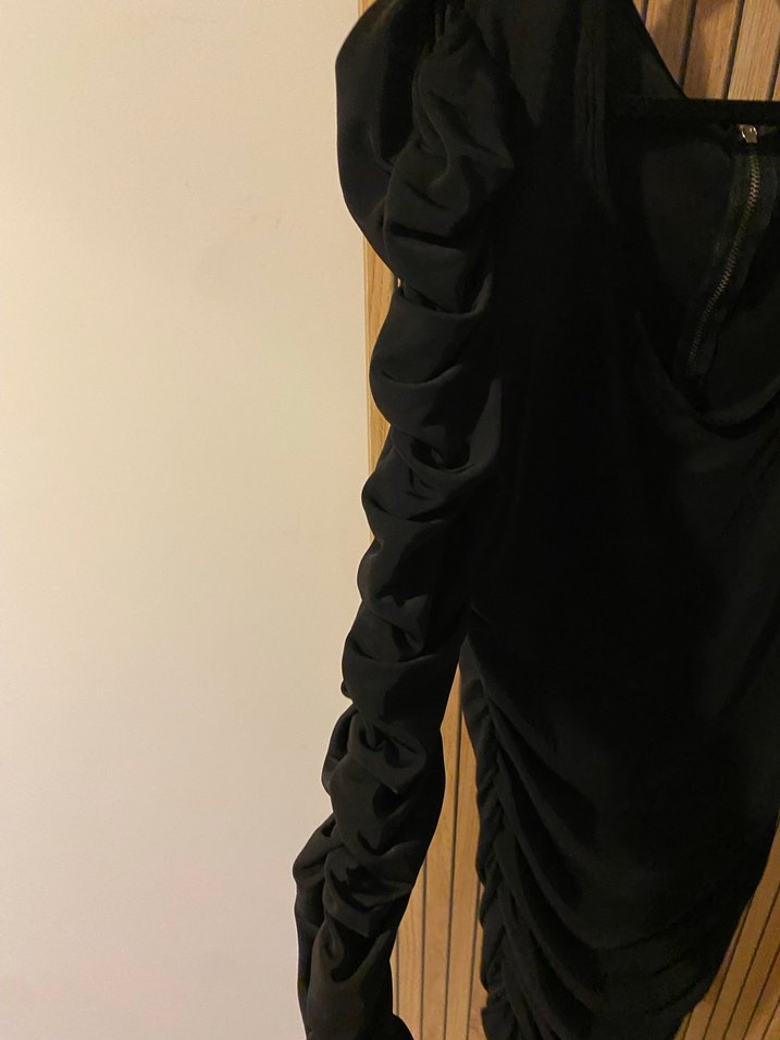 Drapeli Siyah Gotik Midi Elbise - Görsel 5