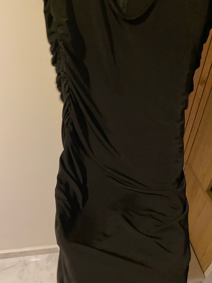 Drapeli Siyah Gotik Midi Elbise - Görsel 3