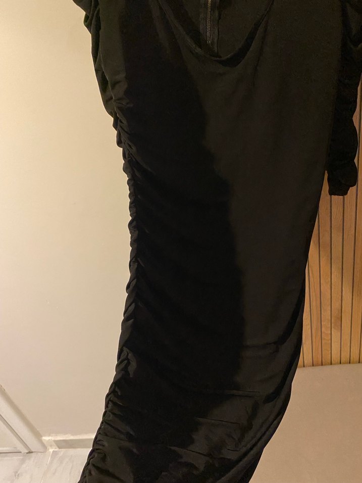 Drapeli Siyah Gotik Midi Elbise - Görsel 2