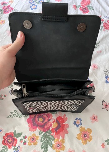 Nakışlı Siyah Deri Bohem Kadın Çanta - Görsel 2