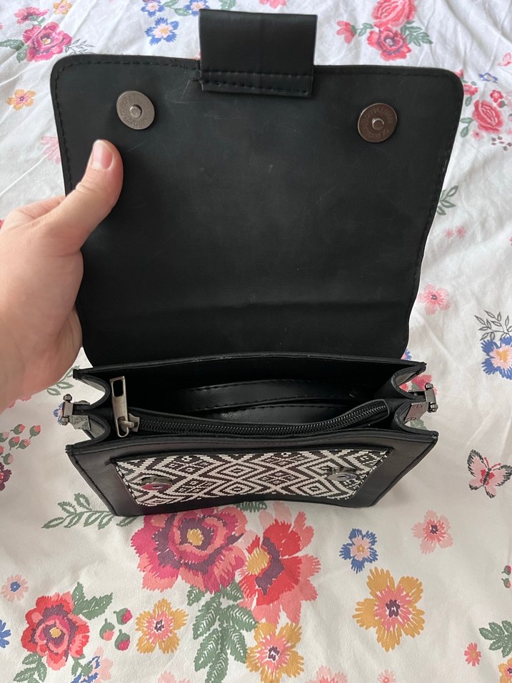 Nakışlı Siyah Deri Bohem Kadın Çanta - Görsel 2
