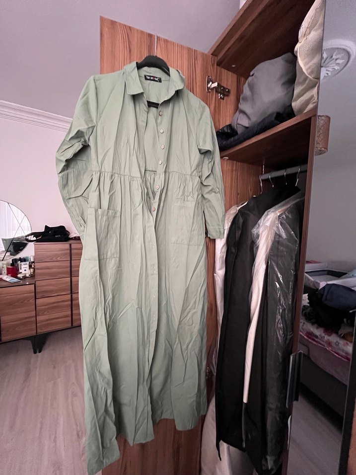 Haki Uzun Düğmeli Elbise - Görsel 2