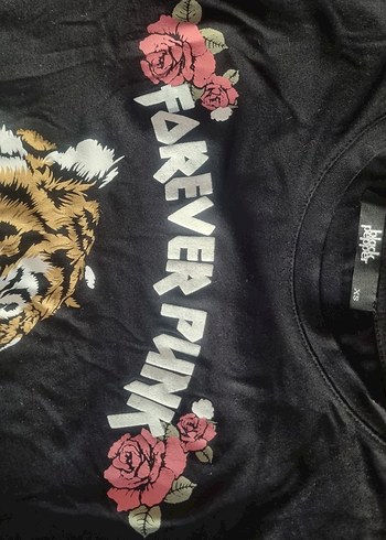 Kız Çocuk Siyah Baskılı Rock Punk Tişört - Görsel 2