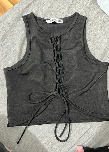 Siyah Bağcıklı Crop Top