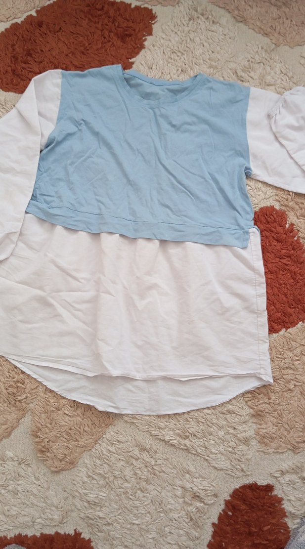 Pamuklu Mavi Beyaz tunik - Görsel 2