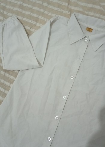 Beyaz Keten Uzun Kollu Gömlek - Görsel 2