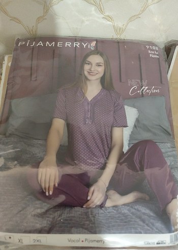 Bordo Kısa Kollu Midi Pijama Takımı