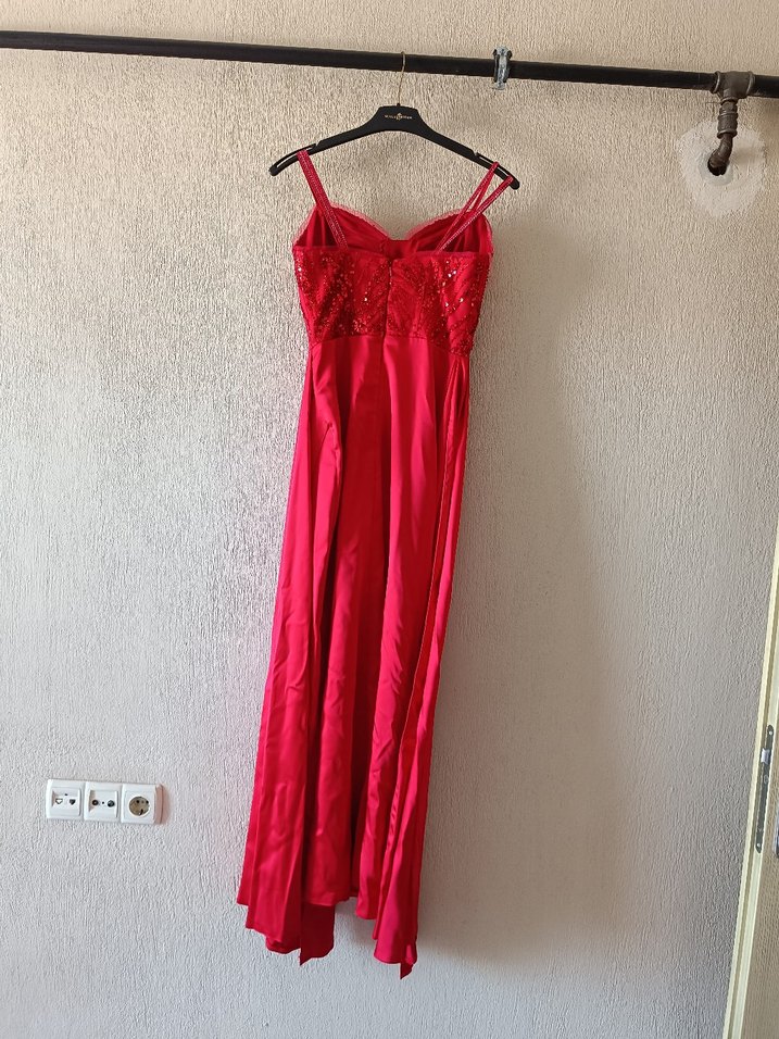 Kırmızı  Uzun Abiye Elbise - Görsel 4