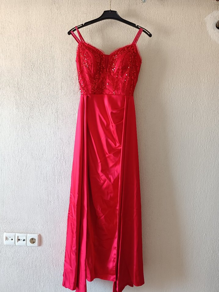 Kırmızı  Uzun Abiye Elbise - Görsel 2