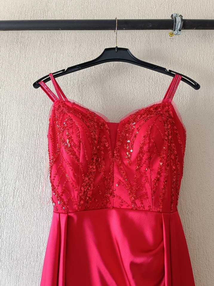 Kırmızı  Uzun Abiye Elbise - Görsel 3