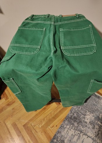 32 Beden yeşil Renk Düğmeli Yeşil Loose Fit Midi Kot
