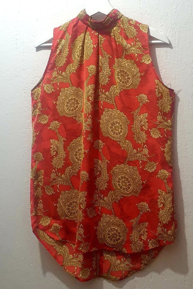 Ayhan Kırmızı Desenli kolsuz Kadın Bluz gömlek L beden - Görsel 4