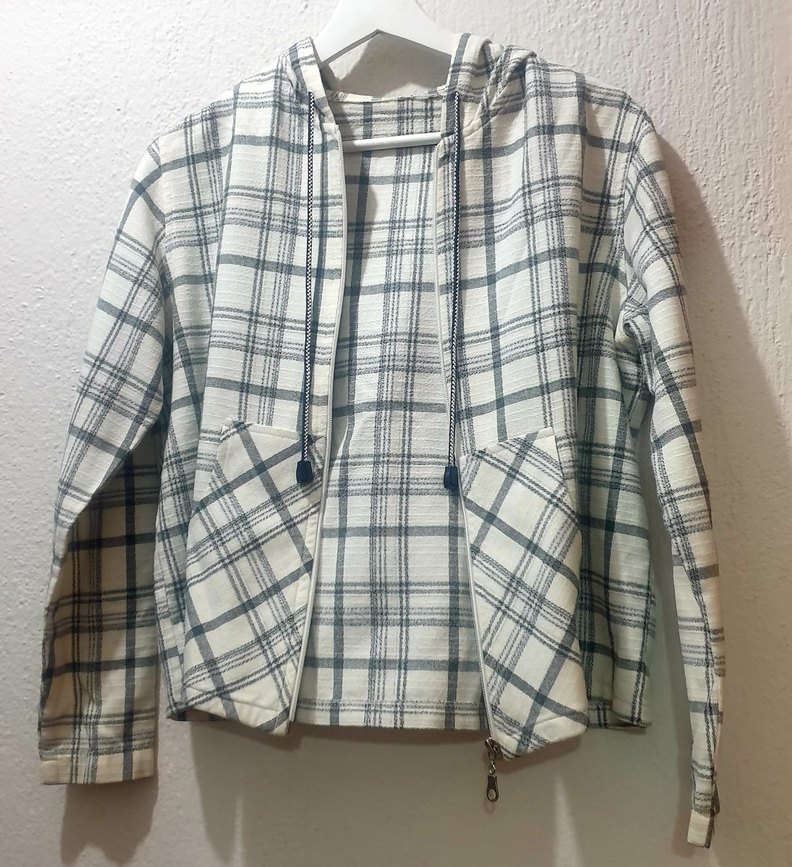 Gri Ekose Desenli pamuklu  Kadın spor Ceket - Görsel 2