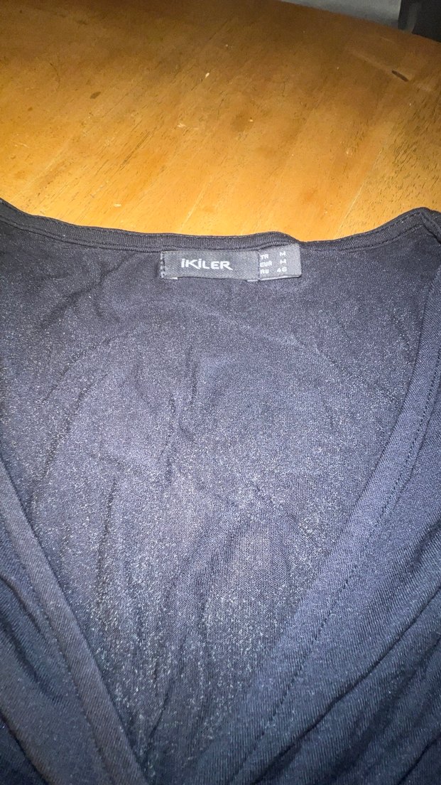 Siyah V Yakalı Kısa Kollu Midi Elbisesi - Görsel 4