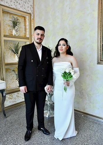 Abiye Modern Klasik Beyaz Straplez Gelinlik