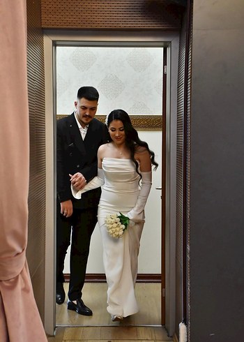 40 Beden Modern Klasik Beyaz Straplez Gelinlik