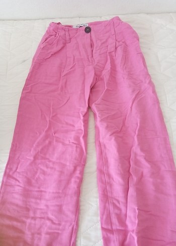 Pembe Kadın Keten Midi Pantolon