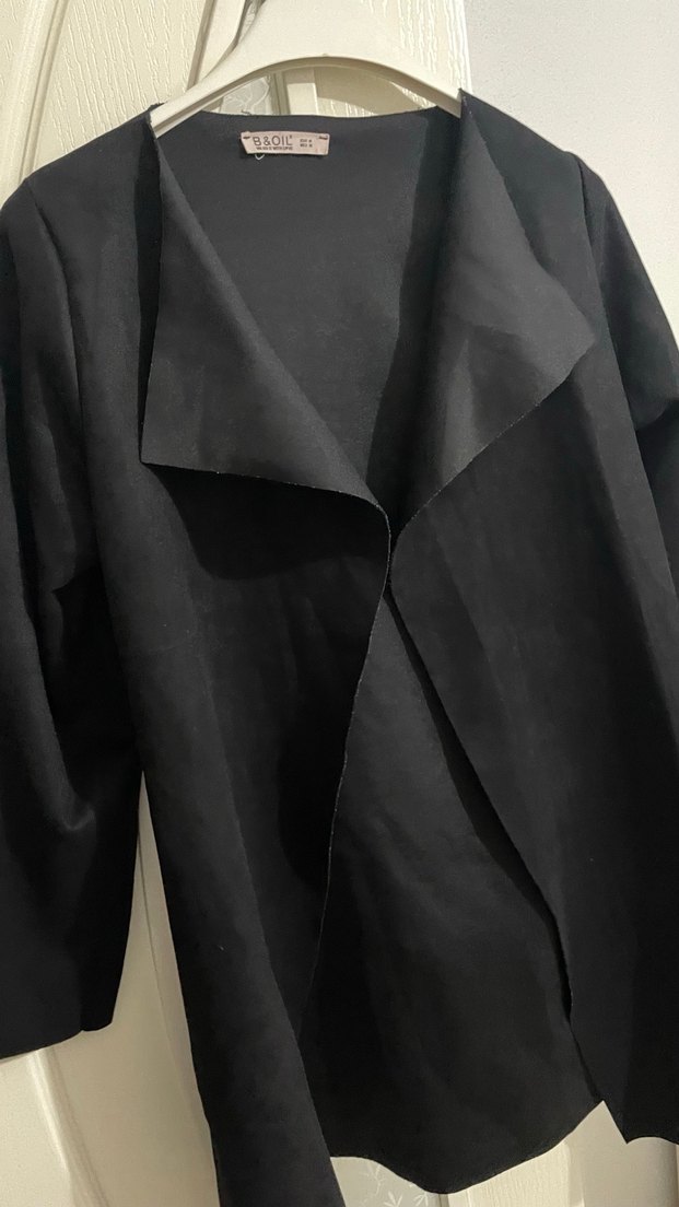 Siyah Midi Kadın Kaban, Dökümlü, Salaş Kesim - Görsel 3