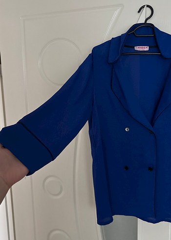 Düğmeli Lacivert Kadın Ofis Gömleği - Görsel 3