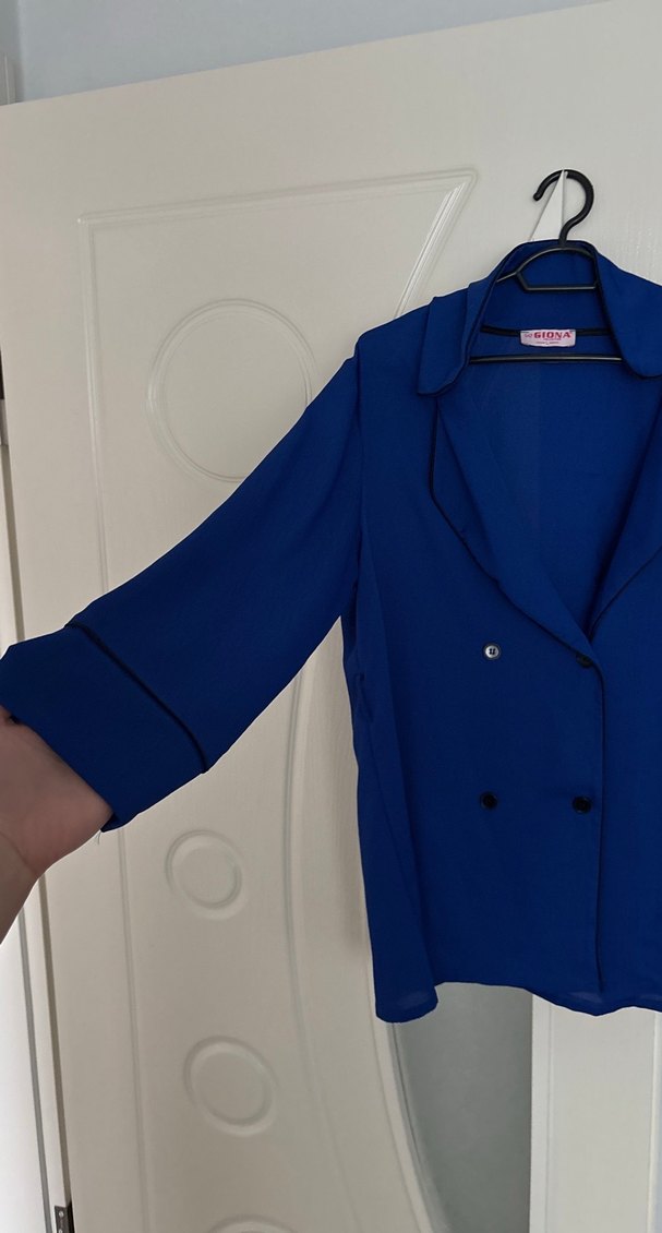 Düğmeli Lacivert Kadın Ofis Gömleği - Görsel 3