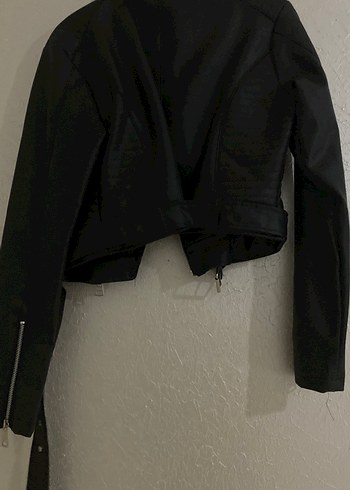 Siyah Deri Kemerli Biker Ceket - Görsel 2