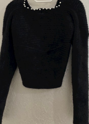 Siyah Düğmeli Yüksek Yakalı Kadın Triko - Görsel 3