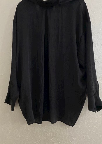 Düğmeli Siyah Keten Kadın Gömlek - Görsel 3