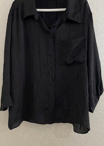 Düğmeli Siyah Keten Kadın Gömlek - Görsel 2