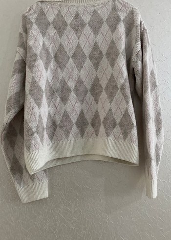 Gri V Yaka Örgü Kadın Kazak - Görsel 3