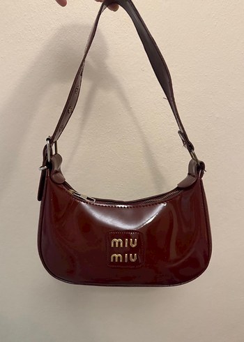 Diğer Miu Miu Bordo Parlak Deri Omuz Cantasi