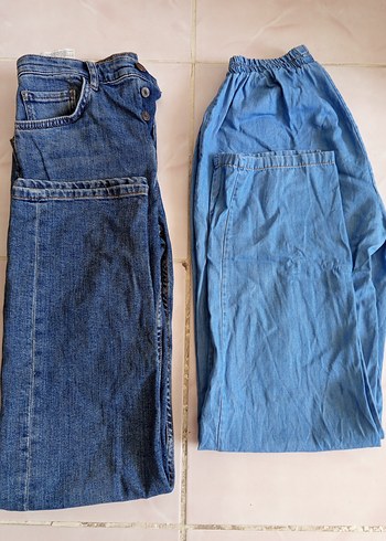 Kadın Mavi Rahat Kesim Midi Denim Pantolon
