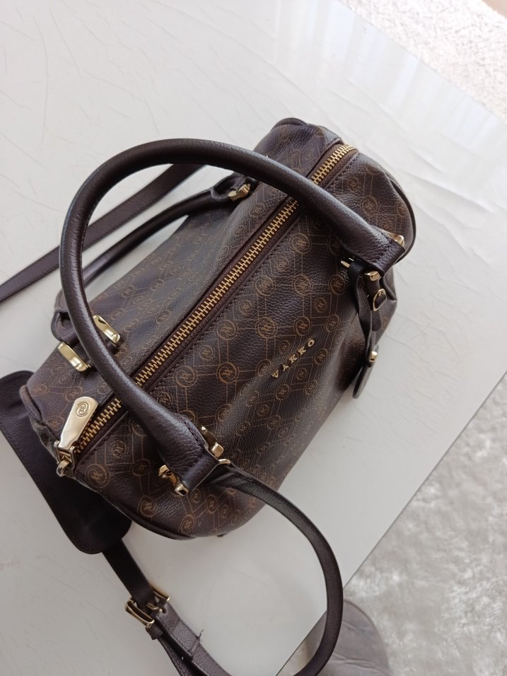 VAKKO Klasik Desenli Kahverengi Deri Çanta - Görsel 3