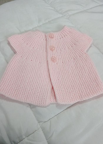 Kız Çocuk Pembe Kısa Kollu Örgü yelek - Görsel 4