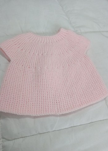 Kız Çocuk Pembe Kısa Kollu Örgü yelek - Görsel 3