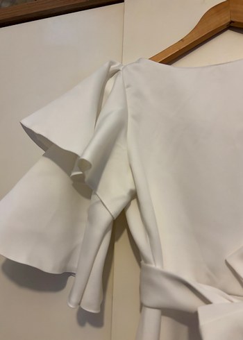 Beyaz Diana Kayık Yaka Midi Abiye Elbise - Görsel 6