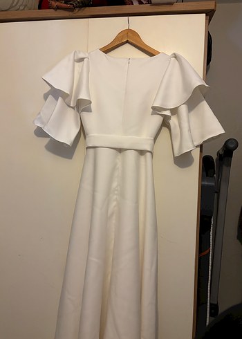 Beyaz Diana Kayık Yaka Midi Abiye Elbise - Görsel 4