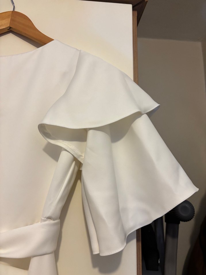 Beyaz Diana Kayık Yaka Midi Abiye Elbise - Görsel 5