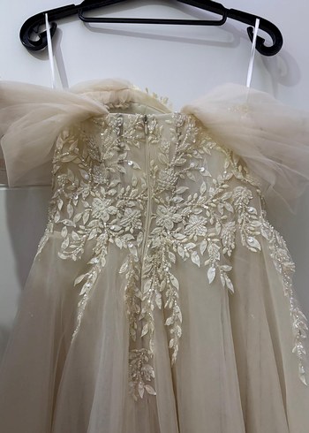 Bej Straplez Vintage A Kesim Gelinlik - Görsel 4