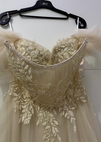 Bej Straplez Vintage A Kesim Gelinlik - Görsel 3