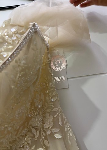 Bej Straplez Vintage A Kesim Gelinlik - Görsel 6