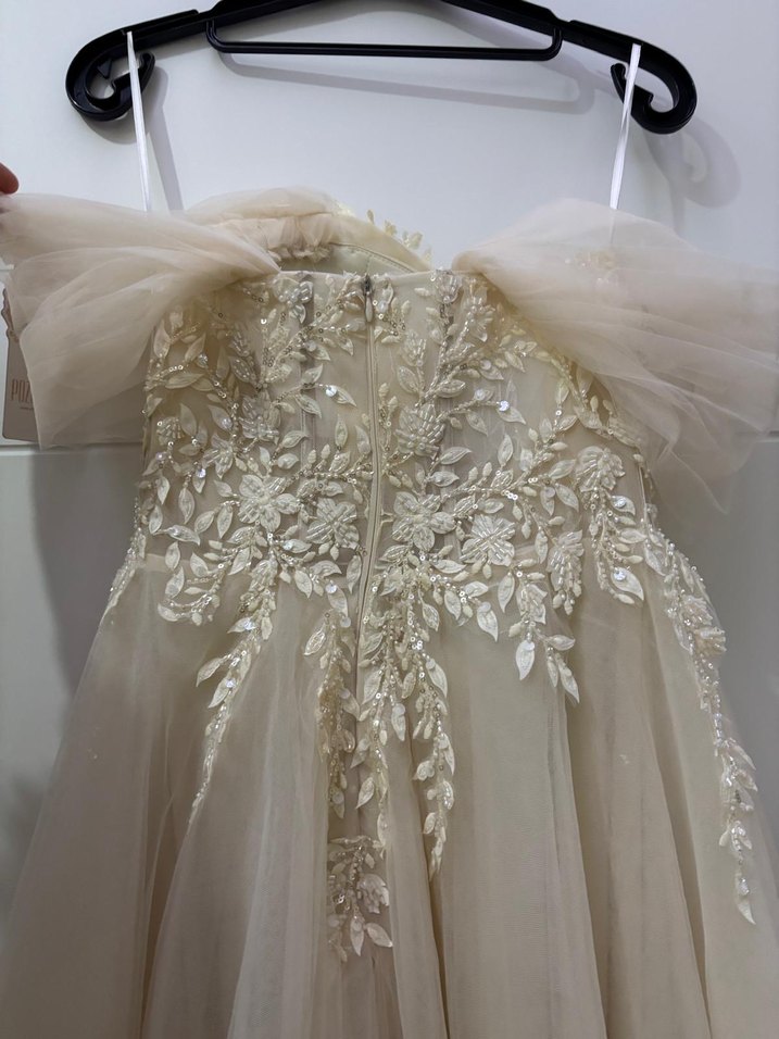 Bej Straplez Vintage A Kesim Gelinlik - Görsel 4