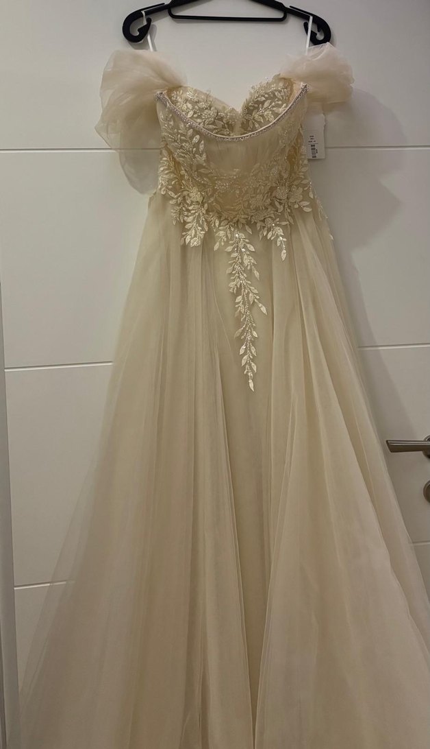 Bej Straplez Vintage A Kesim Gelinlik - Görsel 2