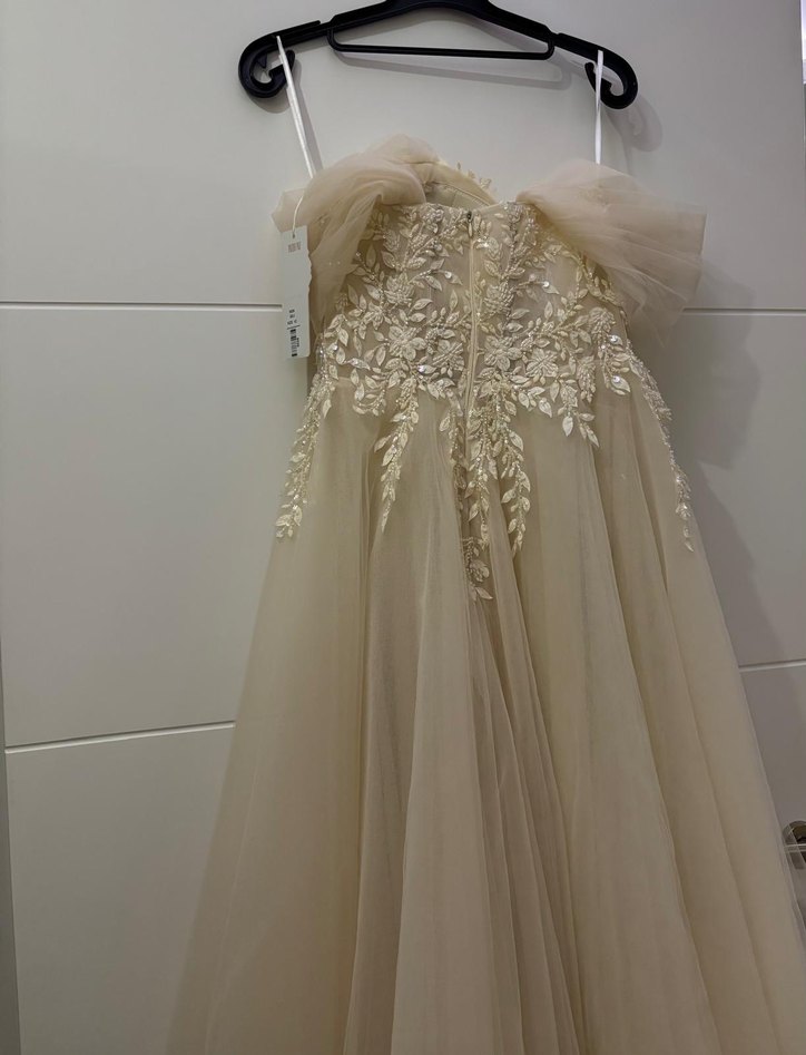 Bej Straplez Vintage A Kesim Gelinlik - Görsel 5