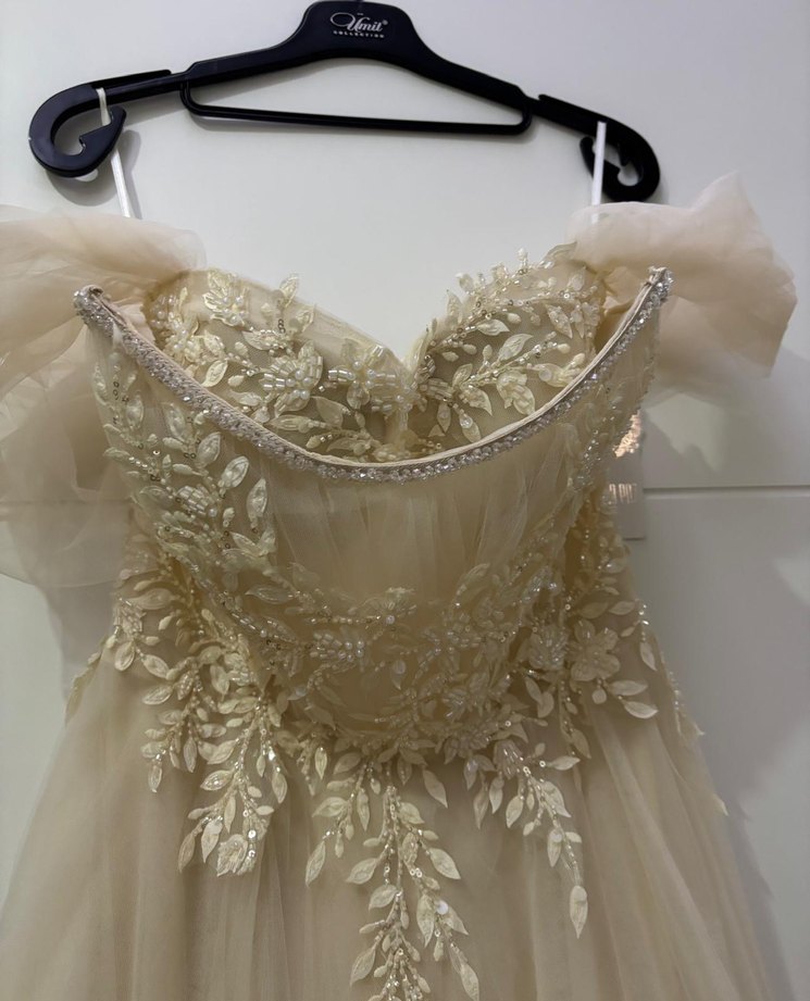 Bej Straplez Vintage A Kesim Gelinlik - Görsel 3