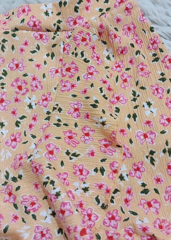 Sarı Çiçekli Fırfırlı Mini Etek - Görsel 3