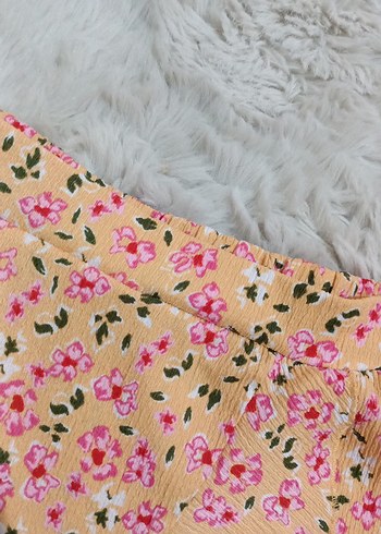 Sarı Çiçekli Fırfırlı Mini Etek - Görsel 4