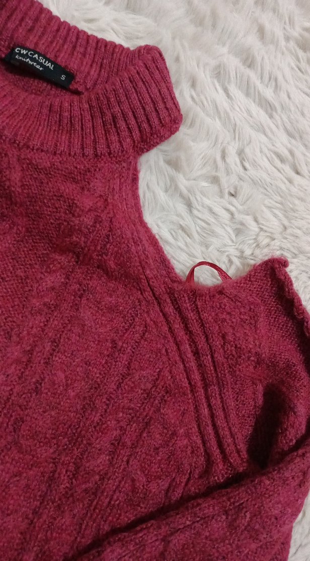 Bordo Bohem Boğazlı Triko Kadın Kazak - Görsel 2