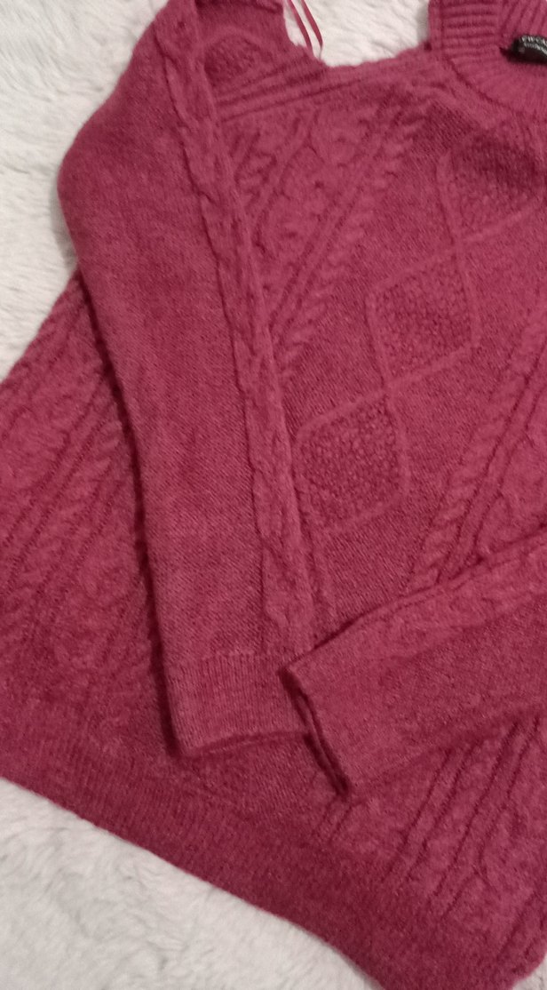 Bordo Bohem Boğazlı Triko Kadın Kazak - Görsel 3