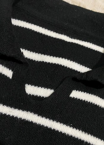 Çizgili Siyah Beyaz Kadın Kazak - Görsel 3