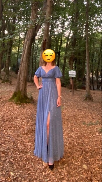 Açık Mavi yırtmaçlı uzun abiye